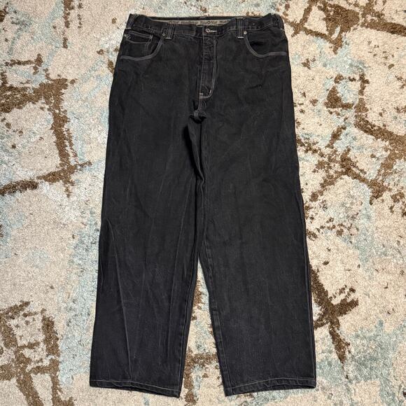 Vintage Pelle Pelle Black Baggy Jeans Size 38x30 Wide Leg 90s - Picture 2 of 5